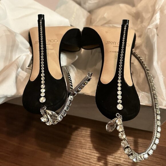 Jimmy Choo Saeda 100 Crystal Chain Embellishment Pump Shoes - Picture 3 of 6